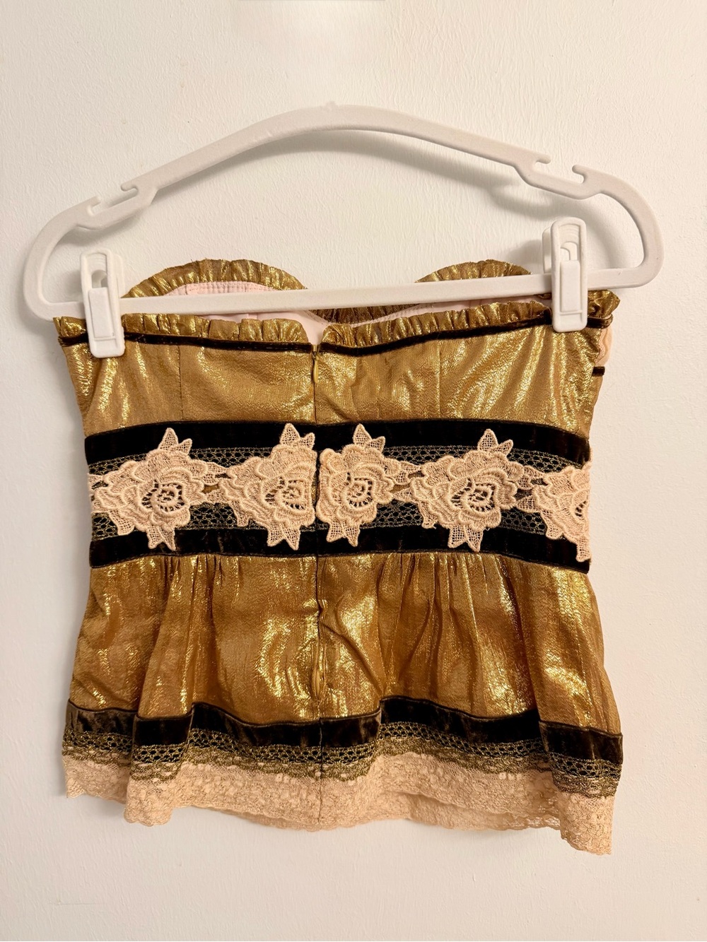 Nanette Lepore Blush Strapless Bustier with Gold Ruffle Trim Size 4 - Picture 4 of 7